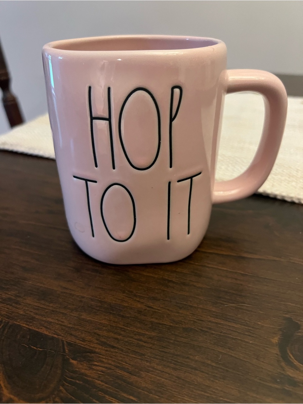 Rae Dunn Pink Ceramic 'Hop To It' Mug - Motivational Coffee Cup